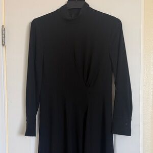 Zara Black Long-Sleeve Mock Neck Dress with Front Drape